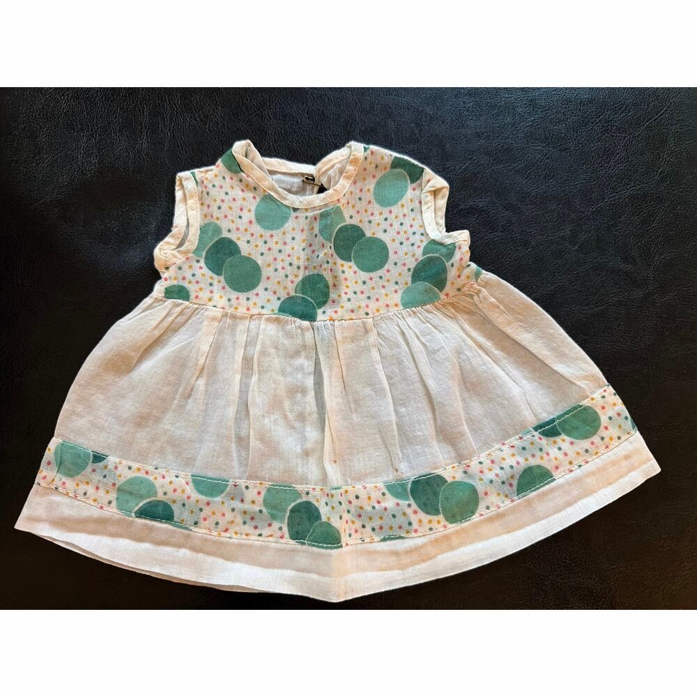 Sweet Handmade Linen Doll Dress 9" Vintage Green Polka Dot Frock Fits Patsyette